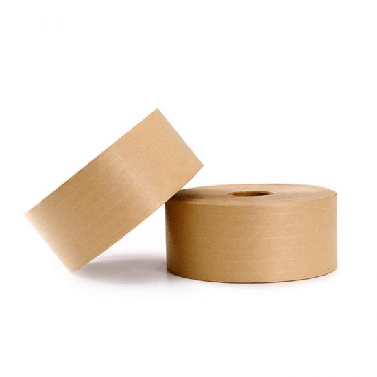 Cinta de papel kraft activada por agua reforzada con fibra de vidrio para sellado de cajas de alta resistencia